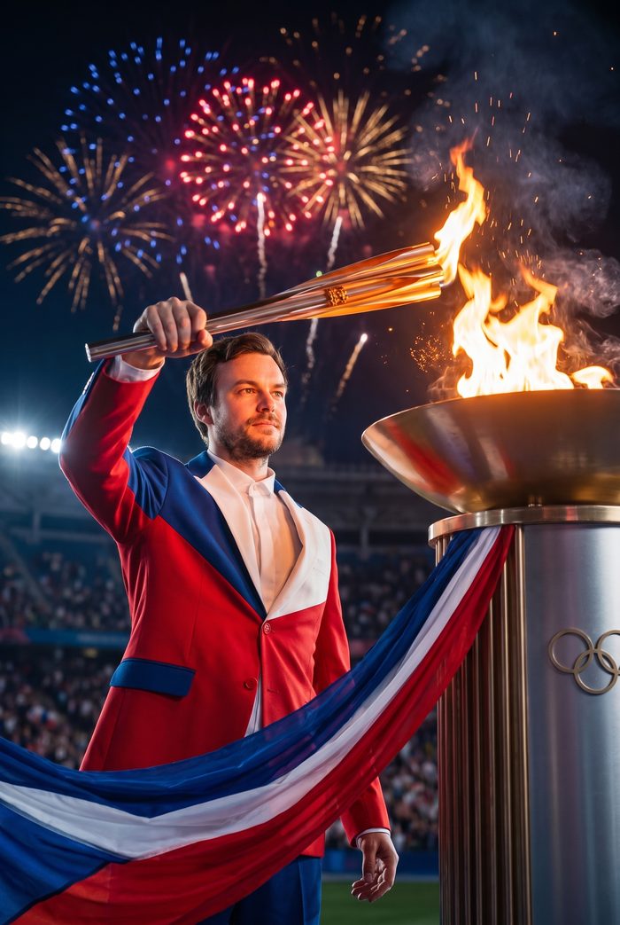 Host zapaluje olympijský oheň